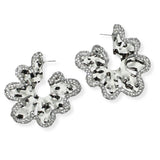 100442, FLOWER EDGE CRYSTAL RHINESTONE HAMMERED METAL EARRING