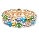 100444, ROUND & SQUARE RHINESTONE STRETCH BRACELET