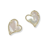 100464, HEART MOTHER OF PEARL DESIGNER INSPIRED STUD EARRING
