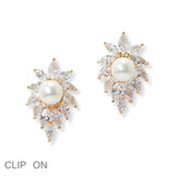 100478, PEARL ACCENT CUBIC ZIRCONIA CLIP ON EARRING