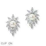 100478, PEARL ACCENT CUBIC ZIRCONIA CLIP ON EARRING