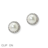 100481, PEARL ROUND CUBIC ZIRCONIA CLIP ON EARRING