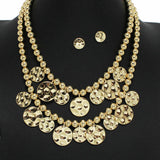 100486, ROUND HAMMERED CHARM DOUBLE LAYERED BEAD NECKLACE