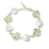 100488, HAMMERED HEART WITH FRESHWATER PEARL DESIGNER INSPIRED BRACELET