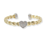 100494, PAVE HEART DESIGNER INSPIRED CABLE CUFF BRACELET