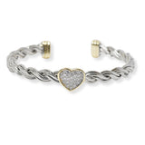 100494, PAVE HEART DESIGNER INSPIRED CABLE CUFF BRACELET