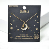 100514, WHITE GOLD DIPPED, "SPARKLE" DAINTY CRESCENT MOON CZ CHARM NECKLACE