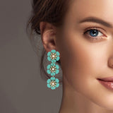 100523, FLOWER PEARL & CRYSTAL RHINESTONE DROP DANGLE EARRING