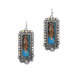 100545, WESTERN RECTANGLE TURQUOISE STONE DANGLE EARRING
