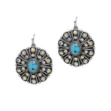 100546, WESTERN TURQUOISE STONE WITH RHINESTONE DANGLE EARRING