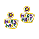 100552, "MARDI GRAS" SEED BEADED DANGLE EARRING
