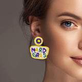 100552, "MARDI GRAS" SEED BEADED DANGLE EARRING