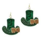 100554, SAINT PATRICK'S HAT SEQUIN SEED BEADED EARRING