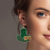 100554, SAINT PATRICK'S HAT SEQUIN SEED BEADED EARRING