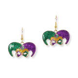 100564, GLITTE MARDI GRAS MASK DANGLE EARRING