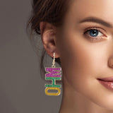 100566, "WHO DAT" MARDI GRAS GLITTER DANGLE EARRING
