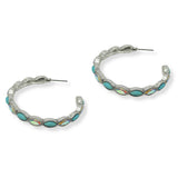100593, WESTERN TURQUOISE STONE WITH RHINESTONE HOOP EARRING