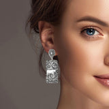 100596, WESTERN COW RECTANGLE DANGLE EARRING