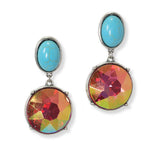 100597, TURQUOISE ACCENT ROUND RHINESTONE DANGLE EARRING