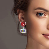 100598, HEART RECTANGLE RHINESTONE DANGLE EARRING