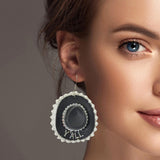 100600, "Y'ALL" WESTERN COWBOY HAT RHINESTONE PEARL DANGLE EARRING