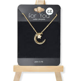 100605, CRESCENT MOON DAINTY STAR CUBIC ZIRCONIA NECKLACE