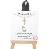 100618, GOLD DIPPED, "PROVERBS 3:5-6" CROSS CZ CHARM NECKLACE