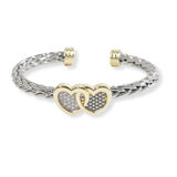 100631, DOUBLE HEART CZ DESIGNER INSPIRED CABLE CUFF BRACELET