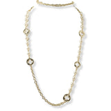 100635, CLOVER ACCENT LONG PEARL DESIGNER INSPIRED NECKLACE
