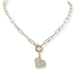 100644, HEART CUBIC ZIRCONIA DESIGNER INSPIRED PAPER CLIP NECKLACE