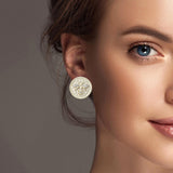 100652, BEE HIVE CZ ACCENT ROUND STUD EARRING