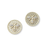 100652, BEE HIVE CZ ACCENT ROUND STUD EARRING