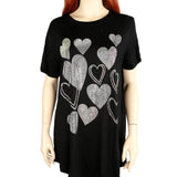 100680, ONE SIZE, MULTI HEART CRYSTAL EMBELLISHED T-SHIRT TOP WITH SHEER MESH BACKSIDE NECK