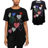 100680, ONE SIZE, MULTI HEART CRYSTAL EMBELLISHED T-SHIRT TOP WITH SHEER MESH BACKSIDE NECK