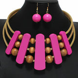 100687, WOOD GEOMETRIC CHOKER NECKLACE