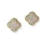 100693, CLOVER MICRO PAVE CUBIC ZIRCONIA DESIGNER INSPIRED STUD EARRING