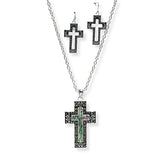 100709, CROSS ABALONE FILIGREE PENDANT NECKLACE