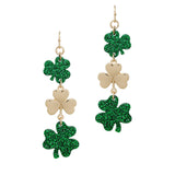 100717, GLITTER CLOVER SAINT PATRICK'S DAY DANGLE EARRING