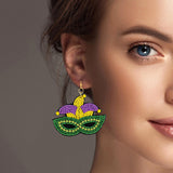 100722, MARDI GRAS MASK SEED BEADED DANGLE EARRING