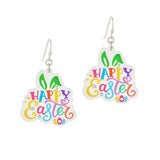 100729, "HAPPY EASTER" CLEAR ACRYLIC DANGLE EARRING