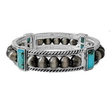 100754, WESTERN RECTANGLE TURQUOISE STONE WITH NAVAJO BEAD STRETCH BRACELET