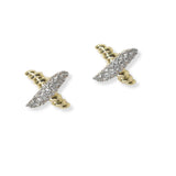 100787, 14K GOLD PLATED, X CUBIC ZIRCONIA STUD EARRING