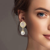 100793, MOTHER OF PEARL ROUND DESIGNER INSPIRED EARRING