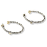 100795, 14K GOLD PLATED, ROUND ACCENT DESIGNER INSPIRED CABLE HOOP EARRING