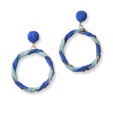 100807, TWO TONE ROUND RAFFIA DANGLE EARRING