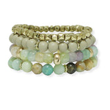 100819, MULTI LAYERED SEMI PRECIOUS STONE BEADED STRETCH BRACELET