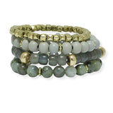 100819, MULTI LAYERED SEMI PRECIOUS STONE BEADED STRETCH BRACELET