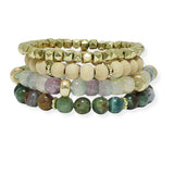 100819, MULTI LAYERED SEMI PRECIOUS STONE BEADED STRETCH BRACELET