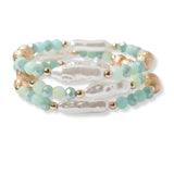100833, FRESHWATER PEARL MULTI LAYERED BEADED STRETCH BRACELET