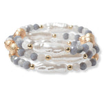 100833, FRESHWATER PEARL MULTI LAYERED BEADED STRETCH BRACELET
